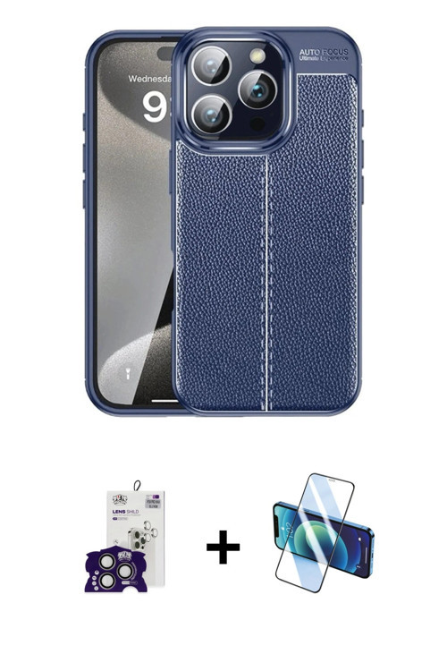 ieg™ iPhone 16 Pro Max Kılıf Doruk Klasik Özel Seri - Siyah 3D Antistatik Cam Ekran Koruyucu + Titan