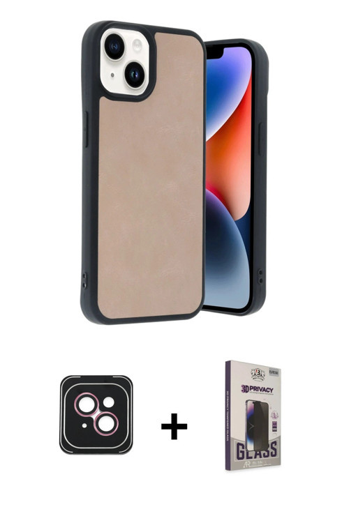 ieg™ iPhone 14 Kılıf Kıvılcım Işık Serisi - Siyah Bilvis Hayalet Cam Ekran Koruyucu + Pembe PVD Meta