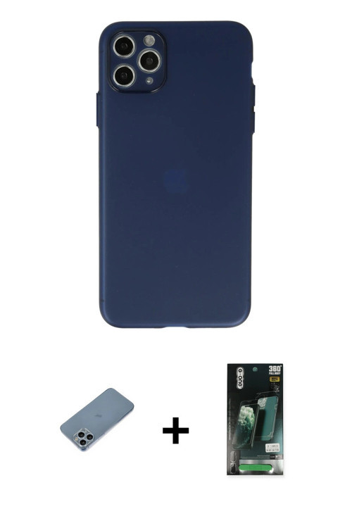 ieg™ iPhone 11 Pro Max Kılıf Atlas Minimal Prime - Siyah 360 Mat Full Body Arka Koruyucu + Sierra Bl