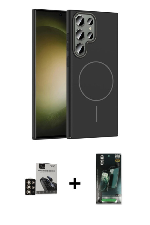 ieg™ Galaxy S24 Ultra Kılıf Siluet Doku Özel Seri - Siyah 360 Mat Full Body Arka Koruyucu + Gold PVD