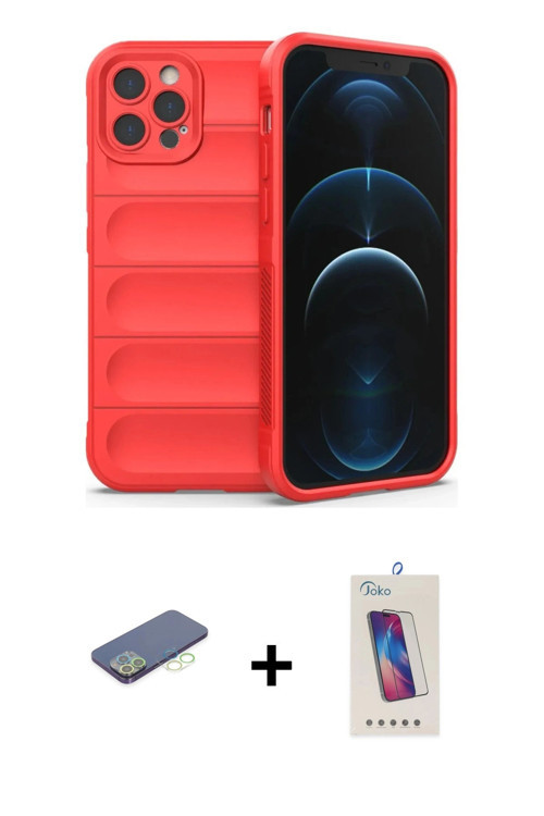 ieg™ iPhone 12 Pro Max Kılıf Atlas Koleksiyonu - Siyah Joko 5D Cam + Yeşil Renkli Kamera Lens Koruma