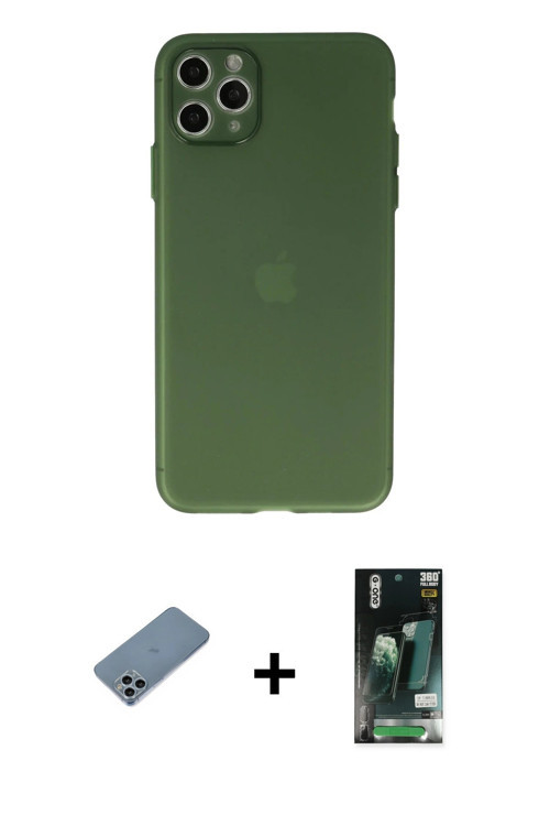 ieg™ iPhone 11 Pro Max Kılıf Atlas Minimal Prime - Siyah 360 Mat Full Body Arka Koruyucu + Sierra Bl