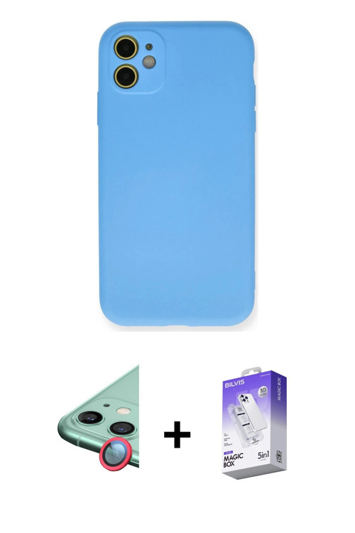 ieg™ iPhone 11 Kılıf Ahenk Serisi - Siyah Bilvis 5in1 3D Magic Cam Ekran Koruyucu + Kırmızı Raze Met