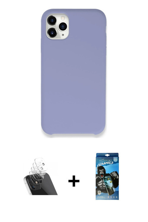 ieg™ iPhone 11 Pro Max Kılıf Zirve Modern Özel Seri - Siyah 34D Izgaralı Cam + Şeffaf Kamera Lens Ko