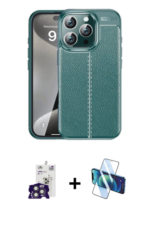ieg™ iPhone 16 Pro Max Kılıf Doruk Klasik Özel Seri - Siyah 3D Antistatik Cam Ekran Koruyucu + Titan