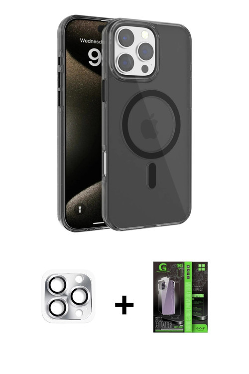 ieg™ iPhone 16 Pro Max Kılıf Doruk Doku Özel Seri - Şeffaf 360 Full Body Arka Koruyucu + Gümüş Pers