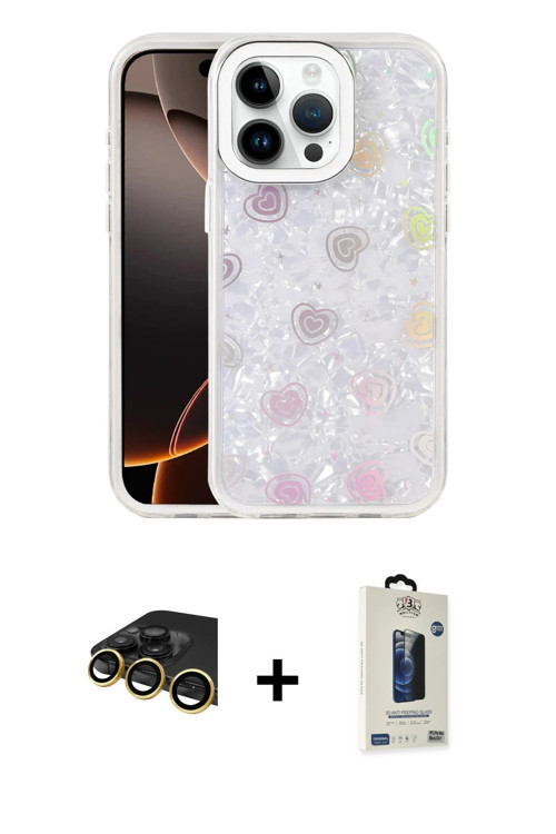 ieg™ iPhone 14 Pro Max Kılıf Odak Prime - Siyah Bilvis Hayalet Cam Ekran Koruyucu + Gold Raze Metal