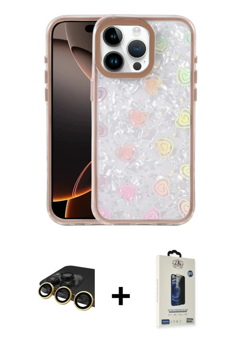 ieg™ iPhone 14 Pro Max Kılıf Odak Prime - Siyah Bilvis Hayalet Cam Ekran Koruyucu + Gold Raze Metal