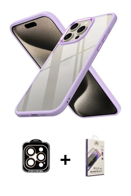ieg™ iPhone 15 Pro Max Kılıf Nova Işık Serisi - Siyah Bilvis 3D Mat Cam Ekran Koruyucu + Turuncu PVD