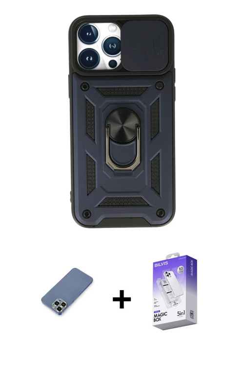ieg™ iPhone 13 Pro Max Kılıf Ahenk Klasik - Siyah Bilvis 5in1 3D Magic Cam Ekran Koruyucu + Açık Yeş
