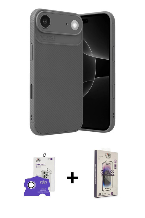 ieg™ iPhone 17 Air Kılıf Eksen Form Prime - Siyah Bilvis 3D Cam Ekran Koruyucu + Gümüş Bilvis Titan