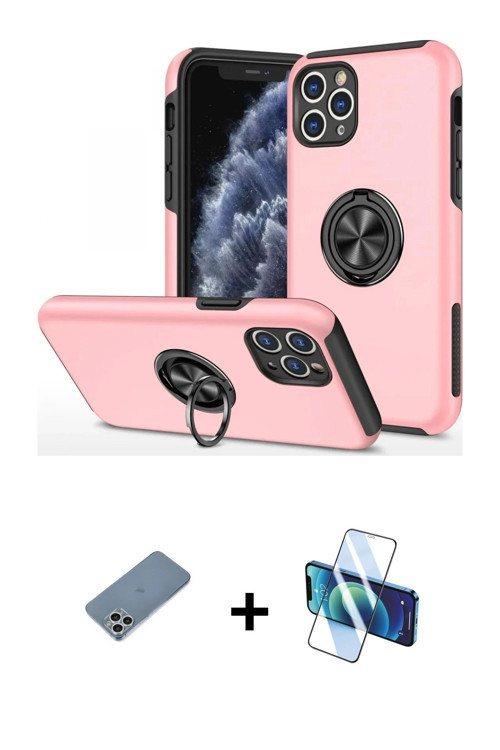 ieg™ iPhone 11 Pro Max Kılıf Odak Form Prime - Siyah 3D Antistatik Cam Ekran Koruyucu + Gümüş Shine
