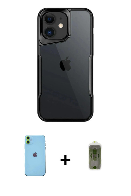 ieg™ iPhone 11 Kılıf Akış Çizgi Koleksiyonu - Siyah Joko Magic 5D Hayalet Cam + Yeşil Neon Fosforlu