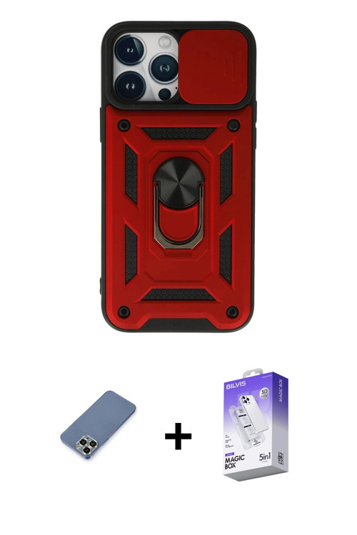ieg™ iPhone 13 Pro Max Kılıf Ahenk Klasik - Siyah Bilvis 5in1 3D Magic Cam Ekran Koruyucu + Açık Yeş