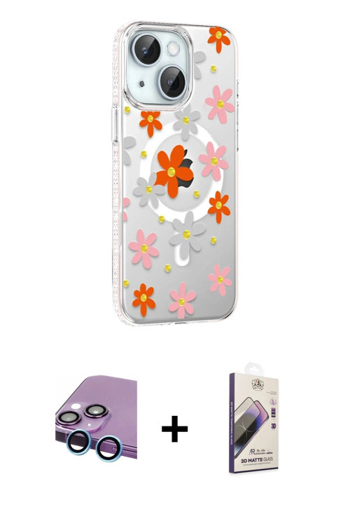 ieg™ iPhone 14 Kılıf Yörünge Işık Prime - Siyah Bilvis 3D Mat Cam Ekran Koruyucu + Mavi Raze Metal K