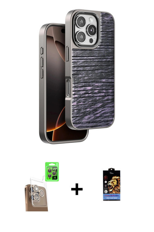 ieg™ iPhone 16 Pro Max Kılıf Atlas Minimal Özel Seri - Siyah Buffer Hayalet Cam Ekran Koruyucu + Çöl