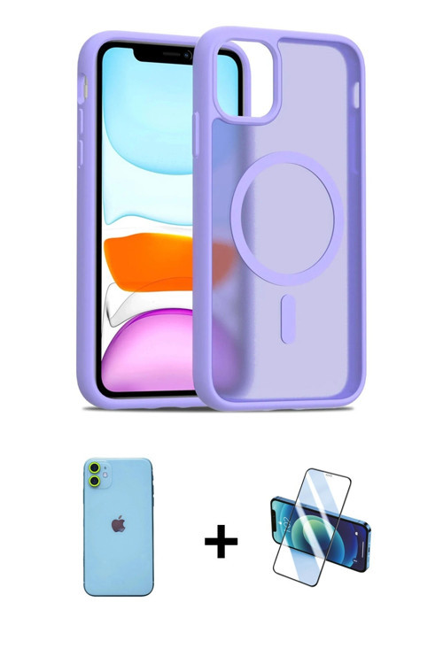 ieg™ iPhone 11 Kılıf Siluet Minimal Prime - Siyah 3D Antistatik Cam Ekran Koruyucu + Yeşil Neon Fosf