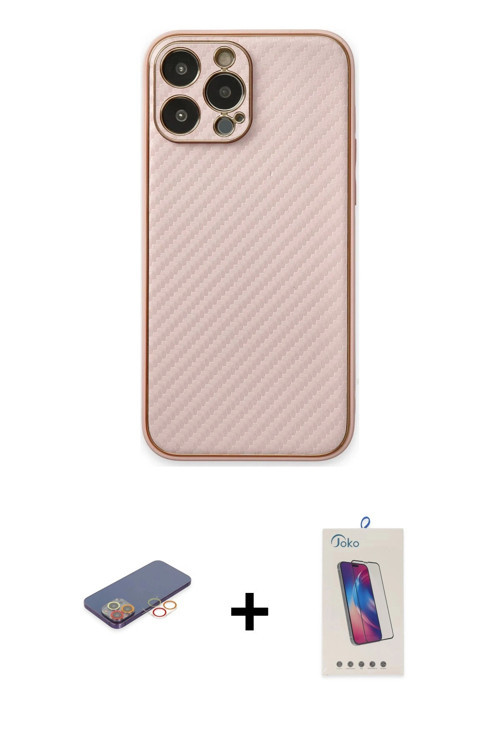 ieg™ iPhone 13 Pro Max Kılıf Ahenk Işık - Siyah Joko 5D Cam + Turuncu Renkli Kamera Lens Koruma Cam