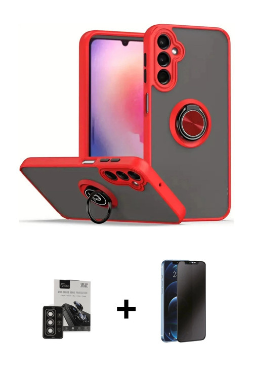 ieg™ Galaxy S24 Kılıf Yörünge Çizgi - Siyah 3D Antistatik Hayalet Cam Ekran Koruyucu + Titan Gri PVD