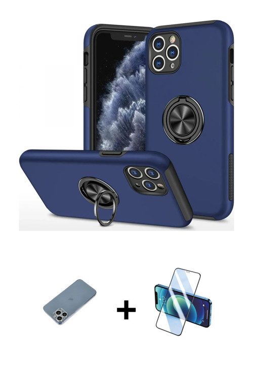 ieg™ iPhone 11 Pro Max Kılıf Odak Form Prime - Siyah 3D Antistatik Cam Ekran Koruyucu + Gümüş Shine
