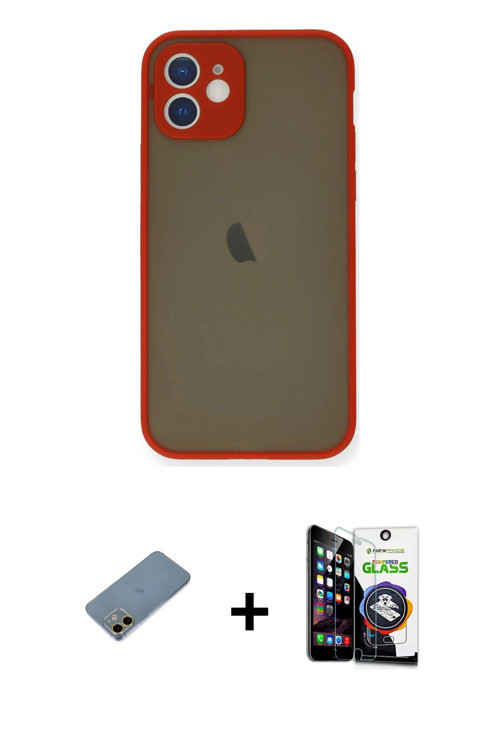 ieg™ iPhone 12 Mini Kılıf Ahenk Çizgi Serisi - Şeffaf Temperli Cam Ekran Koruyucu + Gold Shine Kamer