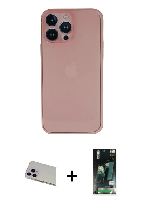 ieg™ iPhone 13 Pro Max Kılıf Yadigar Yansıma Serisi - Şeffaf 360 Full Body Arka Koruyucu + Mor Rainb