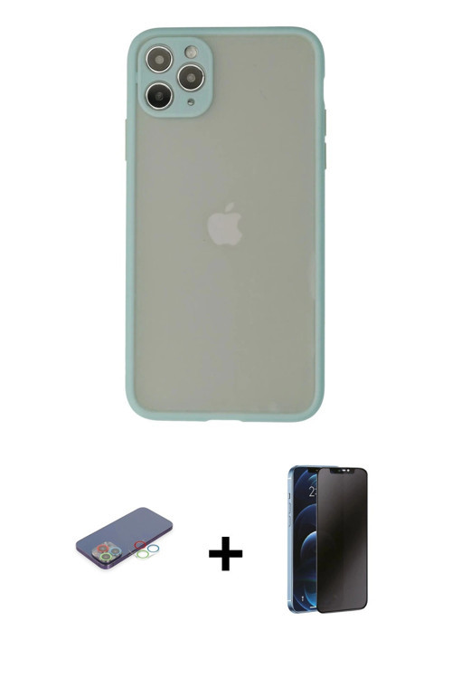 ieg™ iPhone 12 Pro Kılıf Ahenk Çizgi Serisi - Siyah 3D Antistatik Hayalet Cam Ekran Koruyucu + Mavi