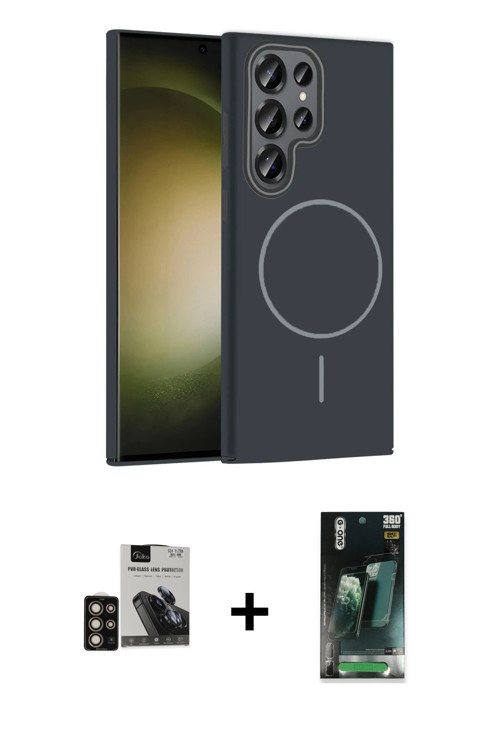ieg™ Galaxy S24 Ultra Kılıf Siluet Doku Özel Seri - Siyah 360 Mat Full Body Arka Koruyucu + Gold PVD