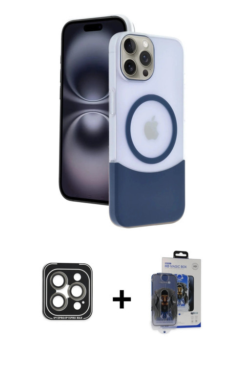 ieg™ iPhone 15 Pro Max Kılıf Kozmos Form Özel Seri - Siyah Vanessa Magic Cam + Gri PVD Metal Kamera