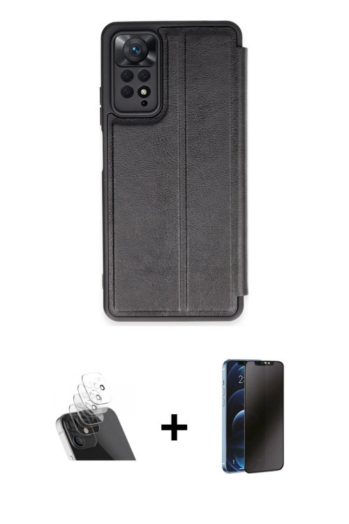 ieg™ Redmi Note 12 Pro 4G Kılıf Zirve Yansıma Serisi - Siyah 3D Antistatik Hayalet Cam Ekran Koruyuc