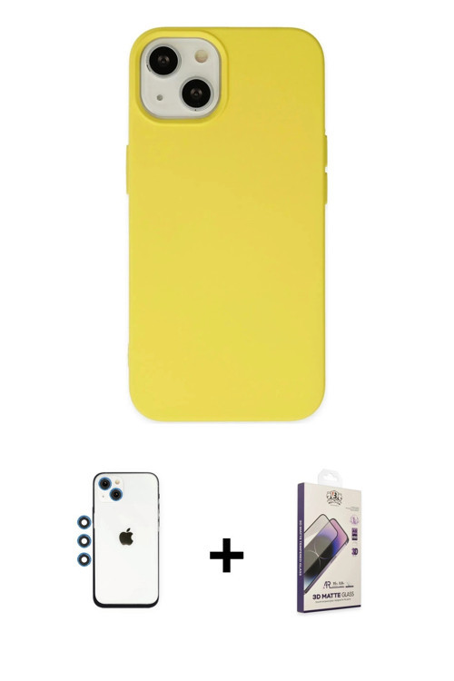 ieg™ iPhone 14 Kılıf Ahenk Serisi - Siyah Bilvis 3D Mat Cam Ekran Koruyucu + Mavi Shine Kamera Lens