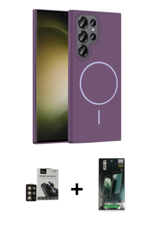 ieg™ Galaxy S24 Ultra Kılıf Siluet Doku Özel Seri - Siyah 360 Mat Full Body Arka Koruyucu + Gold PVD