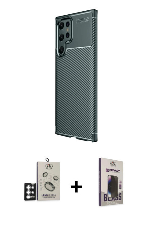 ieg™ Galaxy S25 Ultra Kılıf Eksen Form Prime - Siyah Bilvis Hayalet Cam Ekran Koruyucu + Gümüş Bilvi