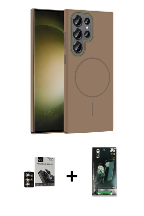 ieg™ Galaxy S24 Ultra Kılıf Siluet Doku Özel Seri - Siyah 360 Mat Full Body Arka Koruyucu + Gold PVD