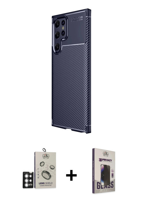 ieg™ Galaxy S25 Ultra Kılıf Eksen Form Prime - Siyah Bilvis Hayalet Cam Ekran Koruyucu + Gümüş Bilvi