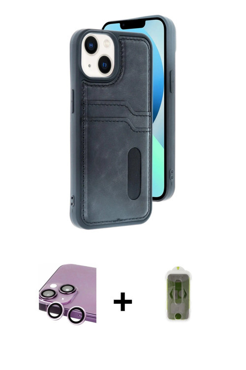 ieg™ iPhone 14 Kılıf Yörünge Işık Serisi - Siyah Joko Magic 5D Hayalet Cam + Mor Raze Metal Kamera L