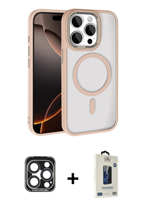 ieg™ iPhone 15 Pro Max Kılıf Kıvılcım Prime - Siyah Bilvis Hayalet Cam Ekran Koruyucu + Lacivert PVD