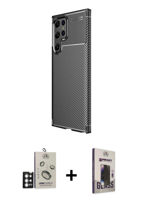 ieg™ Galaxy S25 Ultra Kılıf Eksen Form Prime - Siyah Bilvis Hayalet Cam Ekran Koruyucu + Gümüş Bilvi