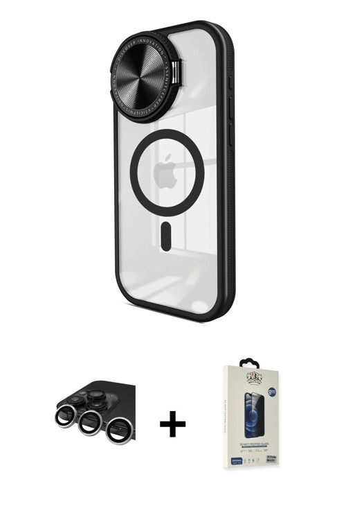 ieg™ iPhone 14 Pro Max Kılıf Kıvılcım Modern Koleksiyonu - Siyah Bilvis Hayalet Cam Ekran Koruyucu +