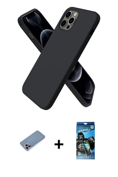 ieg™ iPhone 12 Pro Max Kılıf Kozmos Yansıma Özel Seri - Siyah 34D Izgaralı Cam + Pembe Shine Kamera