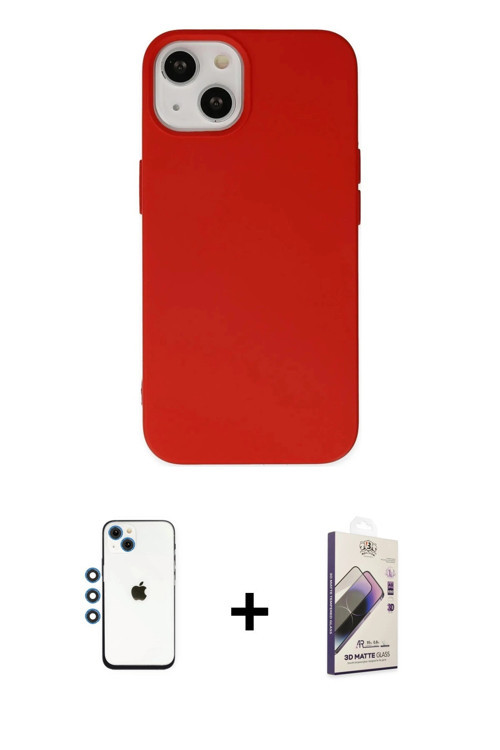 ieg™ iPhone 14 Kılıf Ahenk Serisi - Siyah Bilvis 3D Mat Cam Ekran Koruyucu + Mavi Shine Kamera Lens