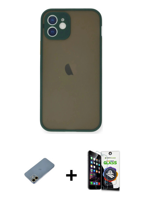 ieg™ iPhone 12 Mini Kılıf Ahenk Çizgi Serisi - Şeffaf Temperli Cam Ekran Koruyucu + Gold Shine Kamer