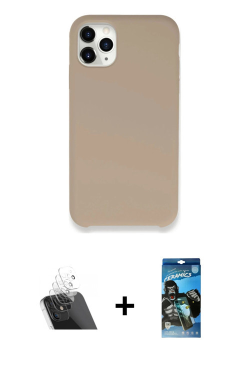 ieg™ iPhone 11 Pro Max Kılıf Zirve Modern Özel Seri - Siyah 34D Izgaralı Cam + Şeffaf Kamera Lens Ko