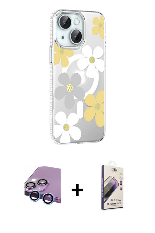 ieg™ iPhone 14 Kılıf Yörünge Işık Prime - Siyah Bilvis 3D Mat Cam Ekran Koruyucu + Mavi Raze Metal K