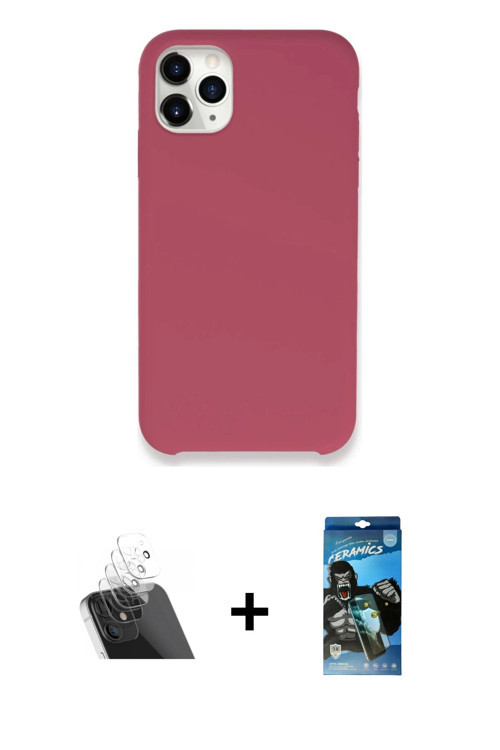 ieg™ iPhone 11 Pro Max Kılıf Zirve Modern Özel Seri - Siyah 34D Izgaralı Cam + Şeffaf Kamera Lens Ko