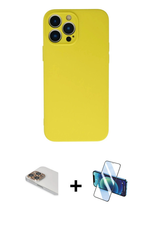 ieg™ iPhone 13 Pro Max Kılıf Ahenk Serisi - Siyah 3D Antistatik Cam Ekran Koruyucu + Gold Pers Alümi
