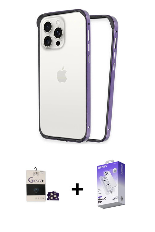 ieg™ iPhone 14 Pro Max Kılıf Pusula Asil Koleksiyonu - Siyah Bilvis 5in1 3D Magic Cam Ekran Koruyucu