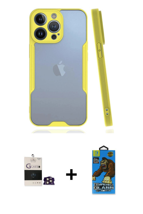ieg™ iPhone 14 Pro Max Kılıf Atlas Asil Serisi - Siyah 18D Cam Ekran Koruyucu + Gold Bilvis Titan Ka