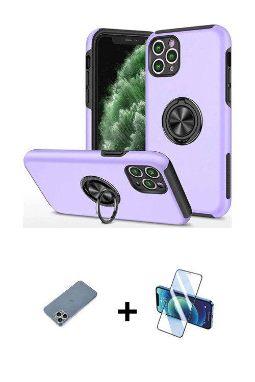 ieg™ iPhone 11 Pro Max Kılıf Odak Form Prime - Siyah 3D Antistatik Cam Ekran Koruyucu + Gümüş Shine