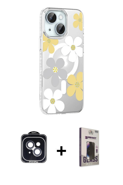 ieg™ iPhone 14 Kılıf Yörünge Işık Prime - Siyah Bilvis Hayalet Cam Ekran Koruyucu + Siyah PVD Metal